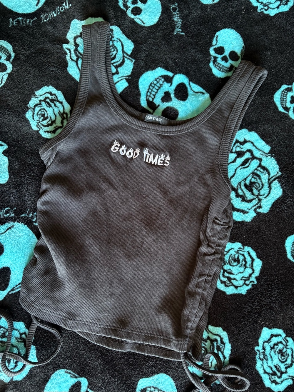 Forever 21 Black Ribbed Lace-Up 'Good Times' Tank